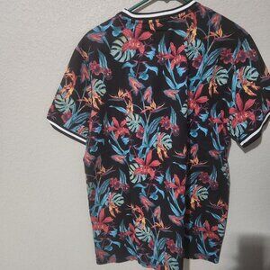 Forever 21 Mens Black Tropical Floral Print T-Shirt Size XL Y2K 90s